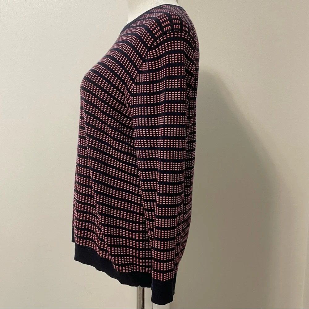 J. Crew Textured Crewneck Knit Sweater Navy & Pink 3/4 Length Sleeve Size XL